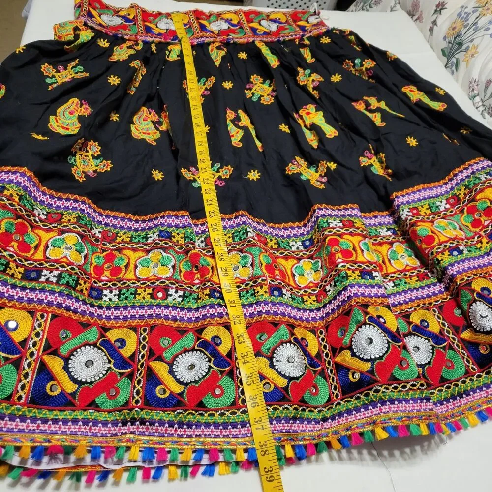 Navrati Garva Skirt Cotton Rayon Semi Merror Work, Embroidered Geometric XL